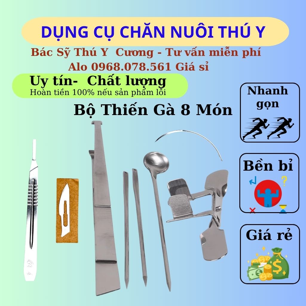 Bộ thiến gà 8 món cao cấp, dụng cụ thiến gà chuyên nghiệp