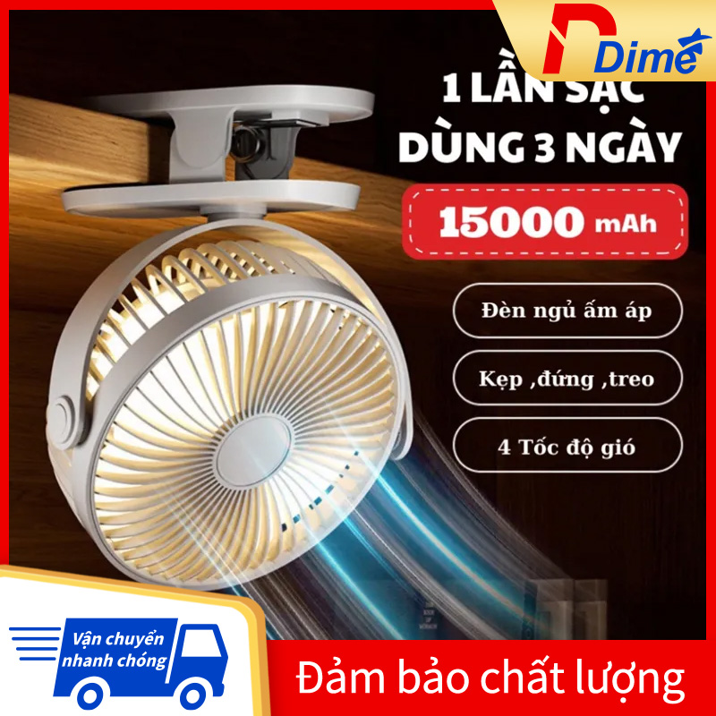 Quạt cầm tay mini kẹp bàn pin tích điện 15000 mAh sử dụng Quạt đa chức năng với chức năng ánh sáng ban đêmBảo hành