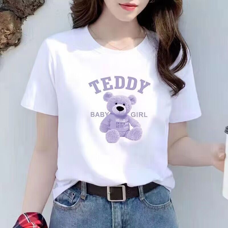 Nữ ngắn tay in hình đơn giản chất liệu cotton co giản 4 chiều xinh đẹp trẻ trung AT001