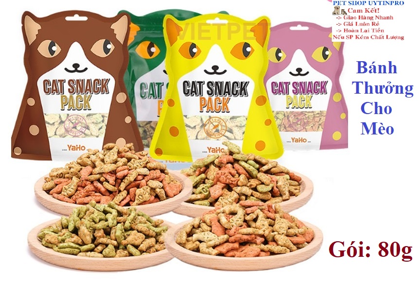 [Hoàn tiền 10%]  BÁNH THƯỞNG CHO MÈO Cat Snack Pack Yaho Viên hình cá Gói 80g - Pet shop Uytinpro