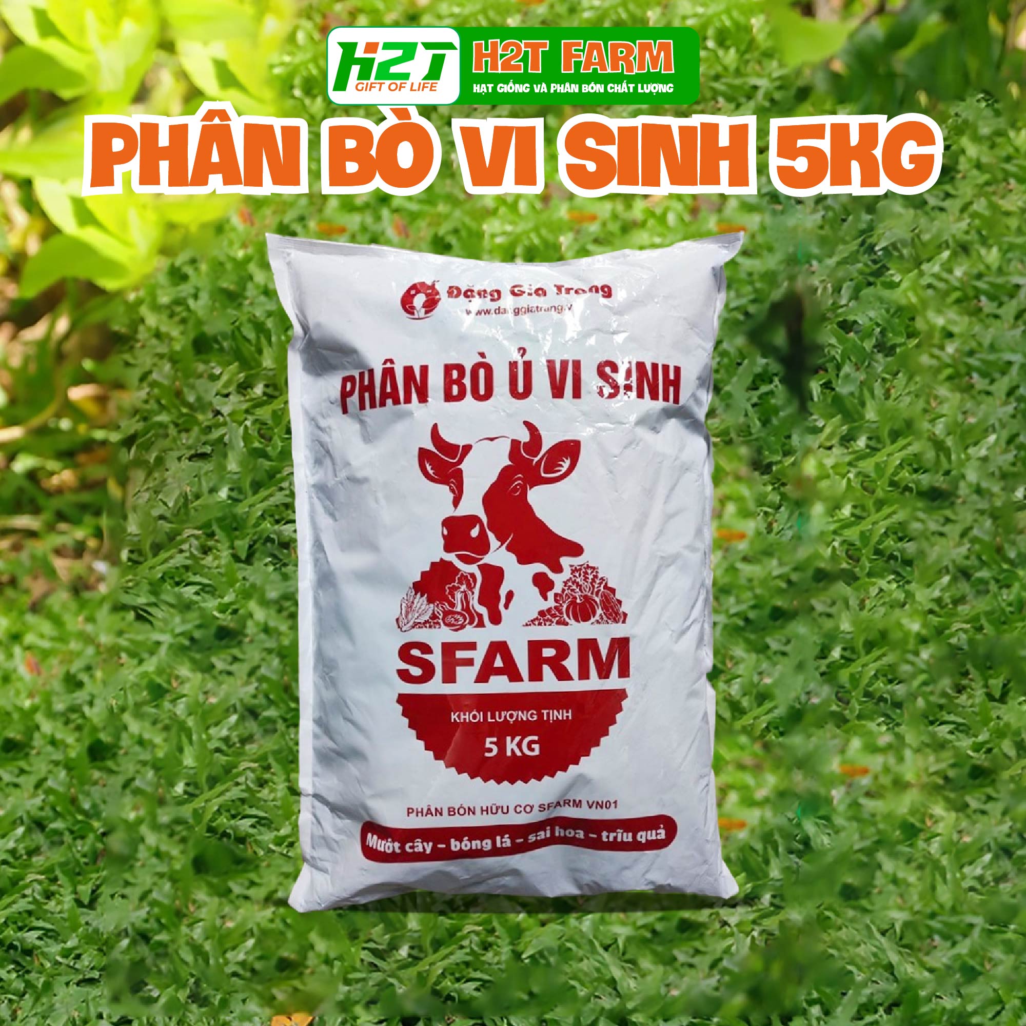 Phân bò Sfarm bao 5kg, phân bò ủ vi sinh Sfarm 100% nguyên chất, sạch mầm bệnh.