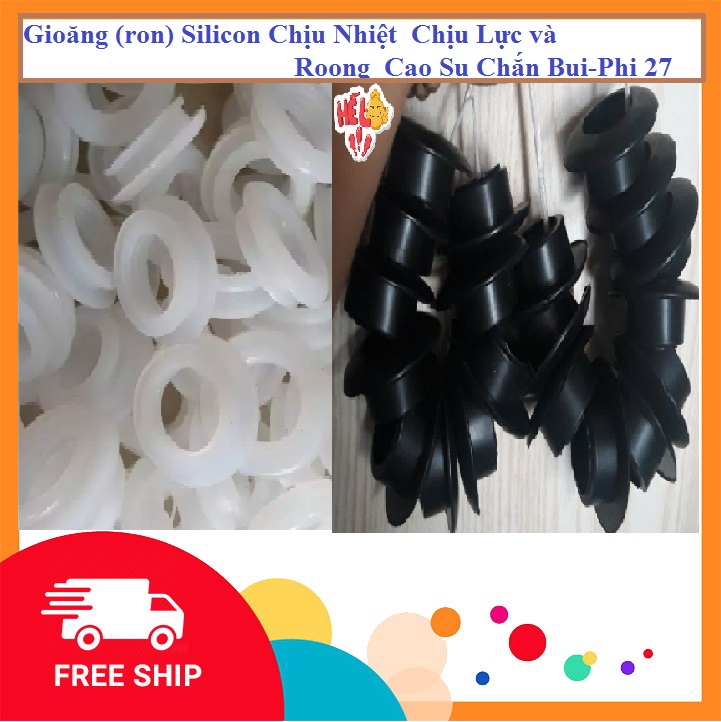 Combo: 5 cái gioăng silicon chịu nhiệt chịu lực & 5 cái ron cao su chắn bụi -phi 27 dùng trong máy nước nóng nlmt