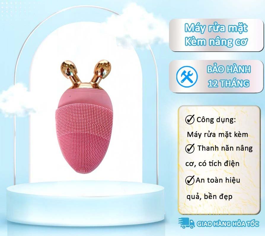 Máy rửa mặt kèm thanh lăn massage nâng cơ mặt 2in1 dùng cá nhân spa.