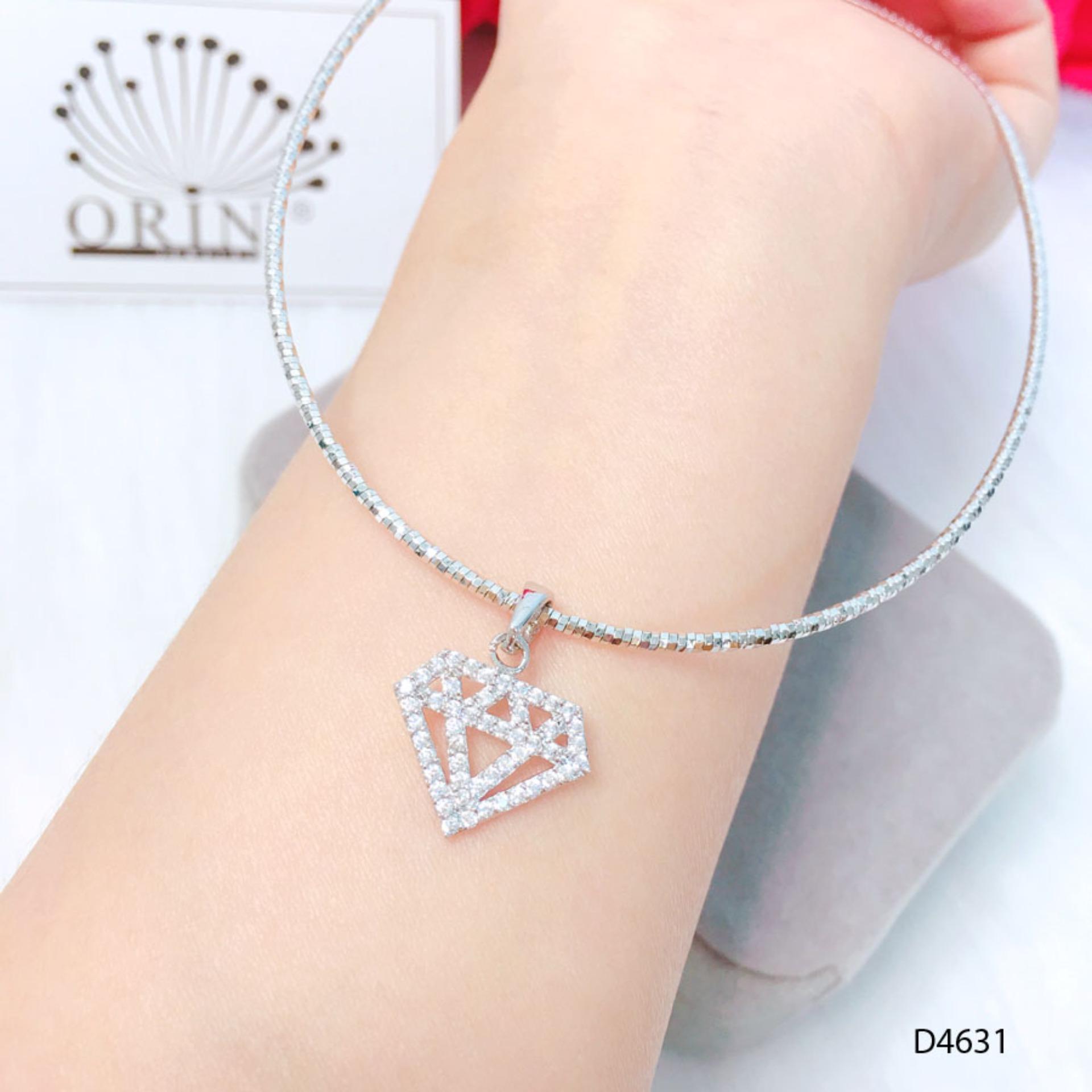 Kiềng dẻo, kiềng cổ bạc mặt hình kim cương thiết kế thời thượng Orin D4631