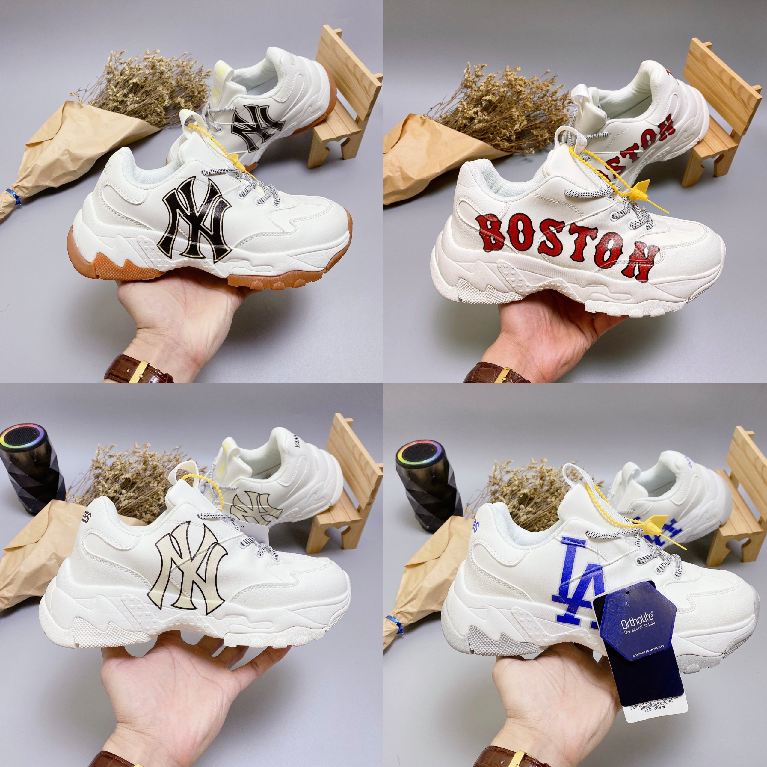 Giày MLB Boston LA ,NY Đế Nâu, Giày Thể Thao MLB Giày Sneaker ulzzang thể thao nam nữ cổ ngắn đế độn 5cm tăng chiều cao