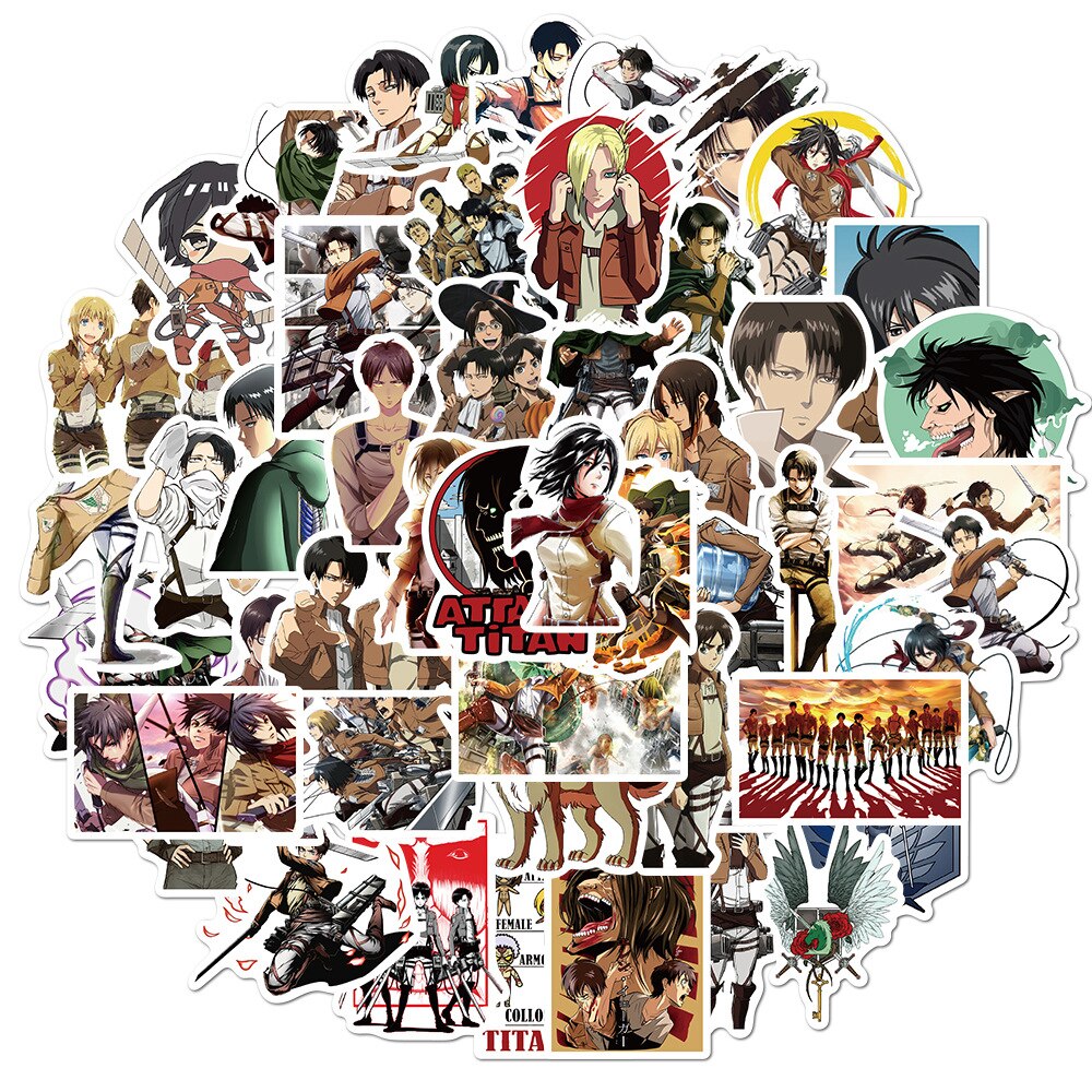Bộ 10-25-50 hình dán Attack on Titan anime siêu hot sticker Nhật bản pvc chống nước cao cấp, không bay màu, dán vali, dán nón bảo hiểm, dán laptop - Owl Sticker