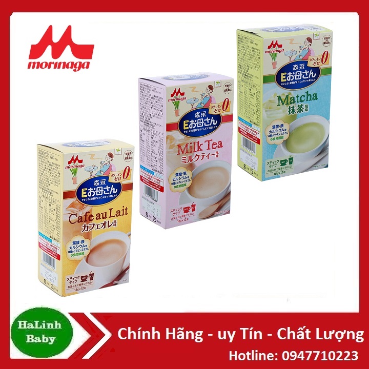 Sữa bầu morinaga vị trà xanh, trà sữa, cafe hộp 216g/12 gói. hsd 2026