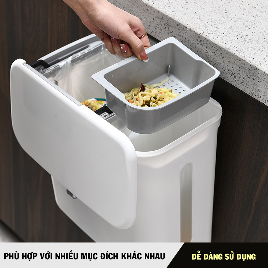  Thùng rác YTC treo tủ bếp treo tường 7L 9L 12L nắp đậy thông minh đậy kín bằng nhựa PP cao cấp 