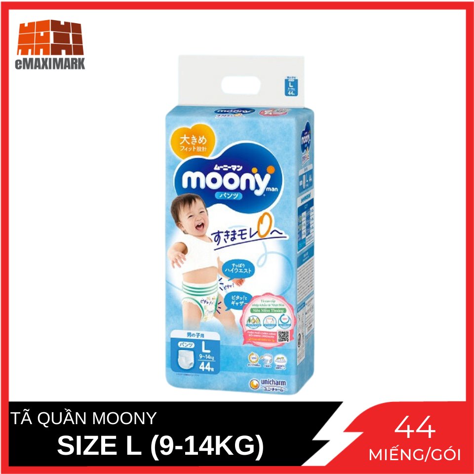 Tã quần moony cao cấp bé trai size l gói 44 miếng