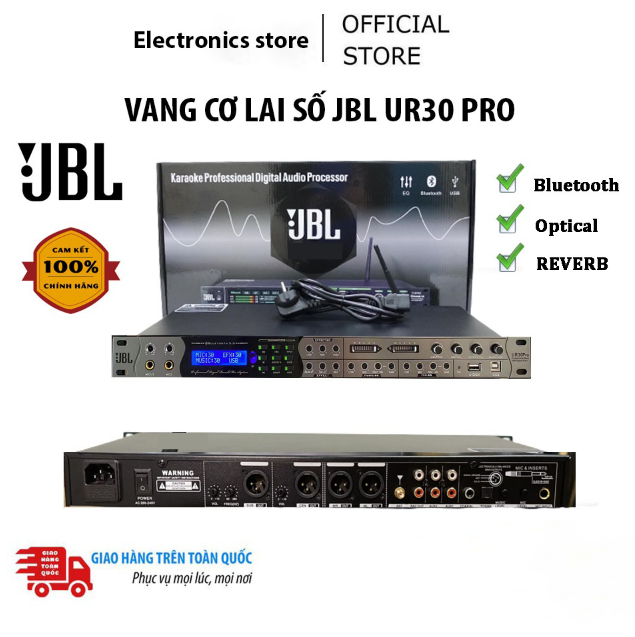 Vang Cơ Lai Số JBL UR30 PRO - Vang Cơ Bluetooth Chống Hú Chuyên Nghiệp, Màn Hình LCD, Âm Sáng Trong, Effect Mượt Mà, 3 Cổng Micro Chỉnh Riêng Biệt, Kết Nối Không Dây Bluetooth  5.0, Cổng Quang (Optical), Coaxial, USB, AV, Có Reverb