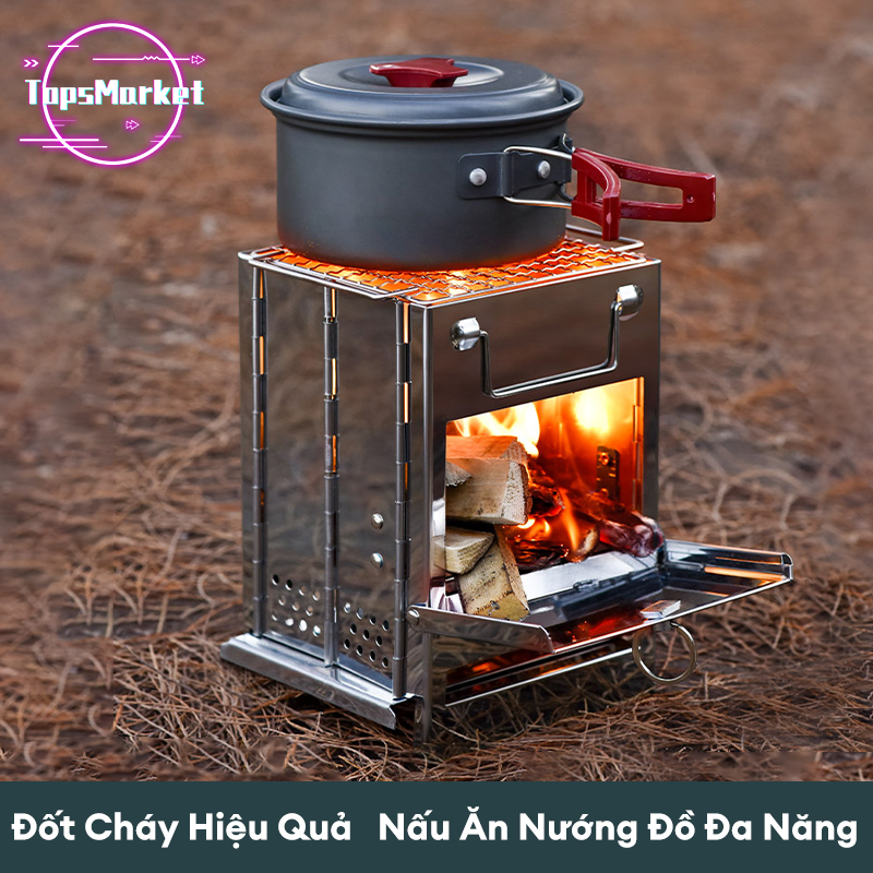 Bếp củi gấp di động thiết bị cắm trại bàn củi inox bếp củi nấu nước bếp nướng mini