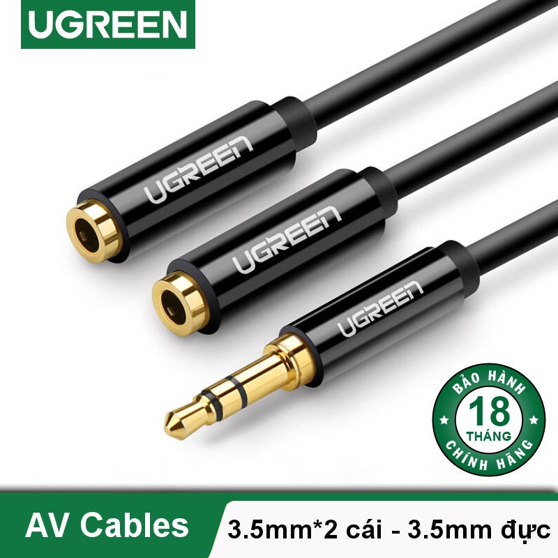 Cáp chia cổng âm thanh 3.5mm 1 ra 2 đầu mạ vàng cao cấp chính hãng - ugreen 10739 trắng và ugreen 20816 đen