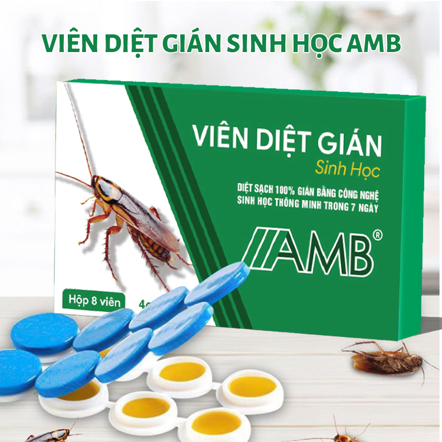 Thuốc diệt gián sinh học AMB hộp 8 viên an toàn cho trẻ nhỏ và vật nuôi, hiệu quả cao