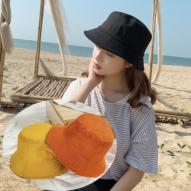 Nón bucket tròn vành hai mặt Mũ bucket trơn nhiều màu phong cách Ulzzang Unisex