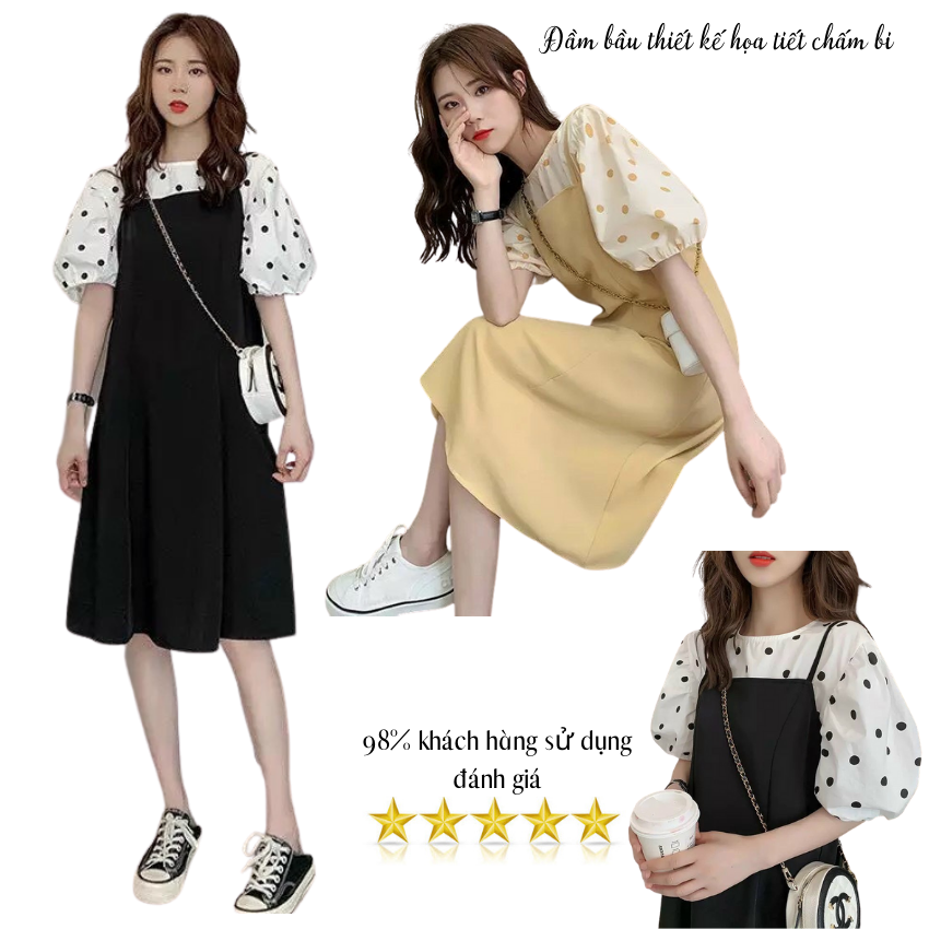 Váy bầu - đầm bầu thời trang thiết kế dáng suông họa tiết chấm bi không nhăn siêu mát cho mùa hè Q0003