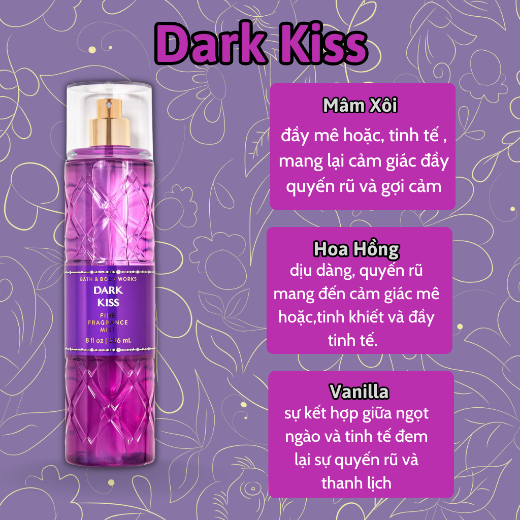 Body Mist Dark Kiss Chính Hãng , Bath and Body Work Dark Kiss Chính Hãng