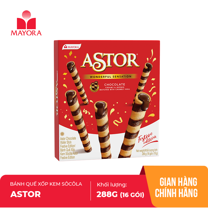 BÁNH QUẾ XỐP KEM SÔCÔLA ASTOR FESTIVE 288G