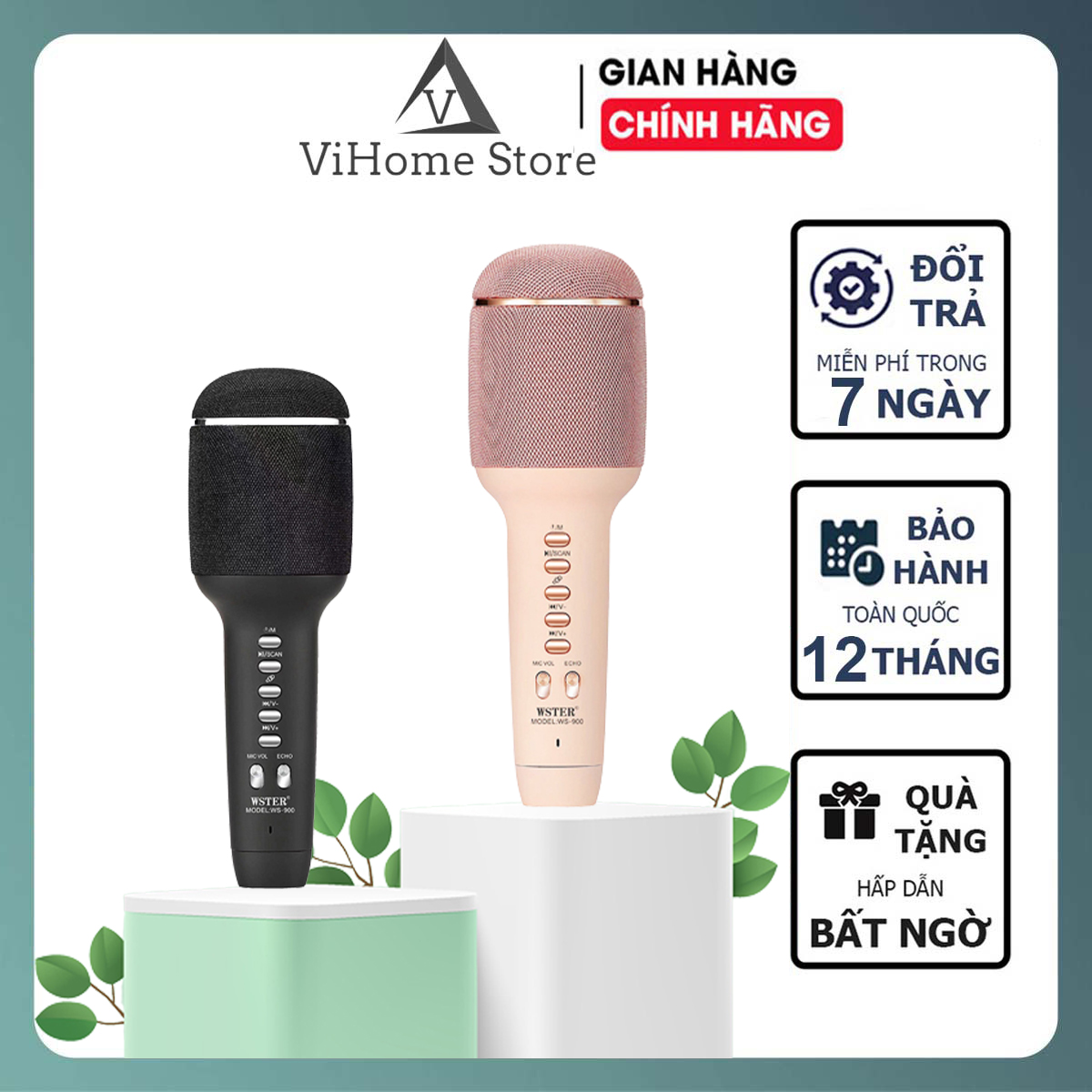 Micro Hát Karaoke Không Dây Kèm Loa Bluetooth WS-900 Mic Karaoke Cầm Tay Bluetooth Hát Hay Âm Thanh Chất Lượng Cao Mic Thu Âm Livestrem