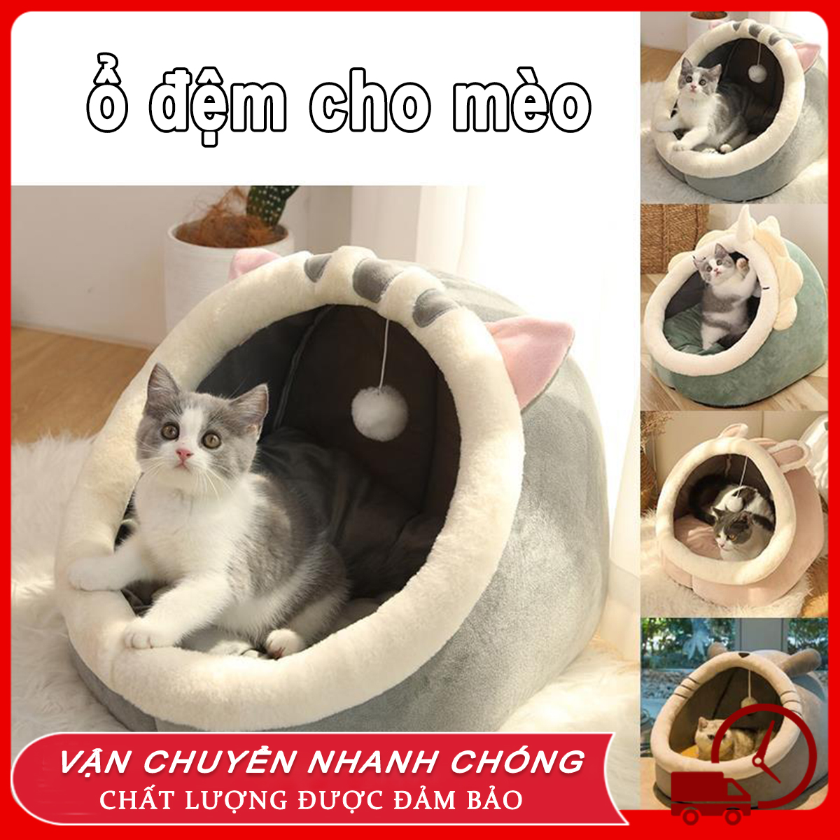 Giường cho mèo chuồng chó chuồng mèo Giường mèo nhà cho mèo nhà cho chó ổ ngủ cho mèo Ổ Đệm Cho Mèo Giường Mèo Êm Ái Có Vành Tai Kèm Cục Bông Tròn Đồ Chơi Dành Cho Thú Cưng