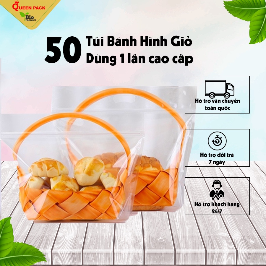 Set 50 túi zip đựng bánh hình giỏ xách cao cấp