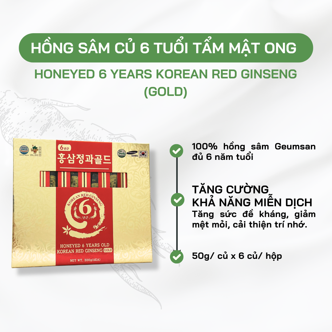 [HCM]Hồng Sâm 6 Năm Tuổi Tẩm Mật Ong Gold hộp 300g (Honeyed 6 Years Old Korean Red Ginseng Gold) - Sante365 - Thực Phẩm Bảo Vệ Sức Khỏe