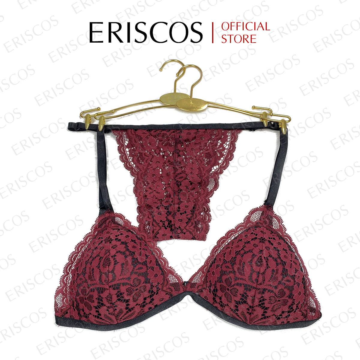 Set đồ lót nữ bralette không gọng mút mỏng ren hoa thương hiệu ERISCOS, đồ lót kiểu dây sexy hoạ tiết sang trọng, ren mềm thấm hút tốt, chất vải ôm người lên form đẹp, đồ lót bánh bèo MD014