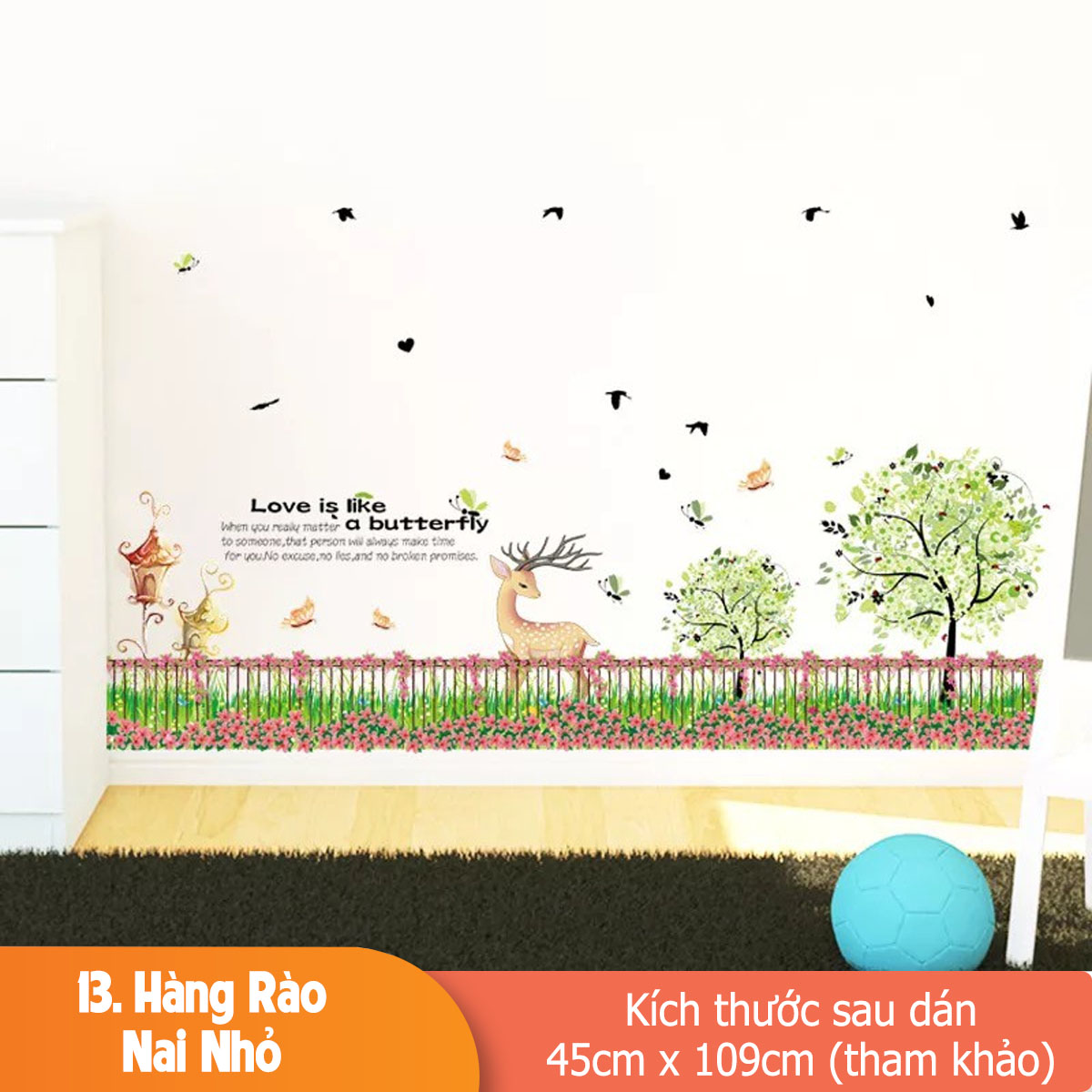Decal trang trí chân tường Hàng rào nâu Nai lớn-K13
