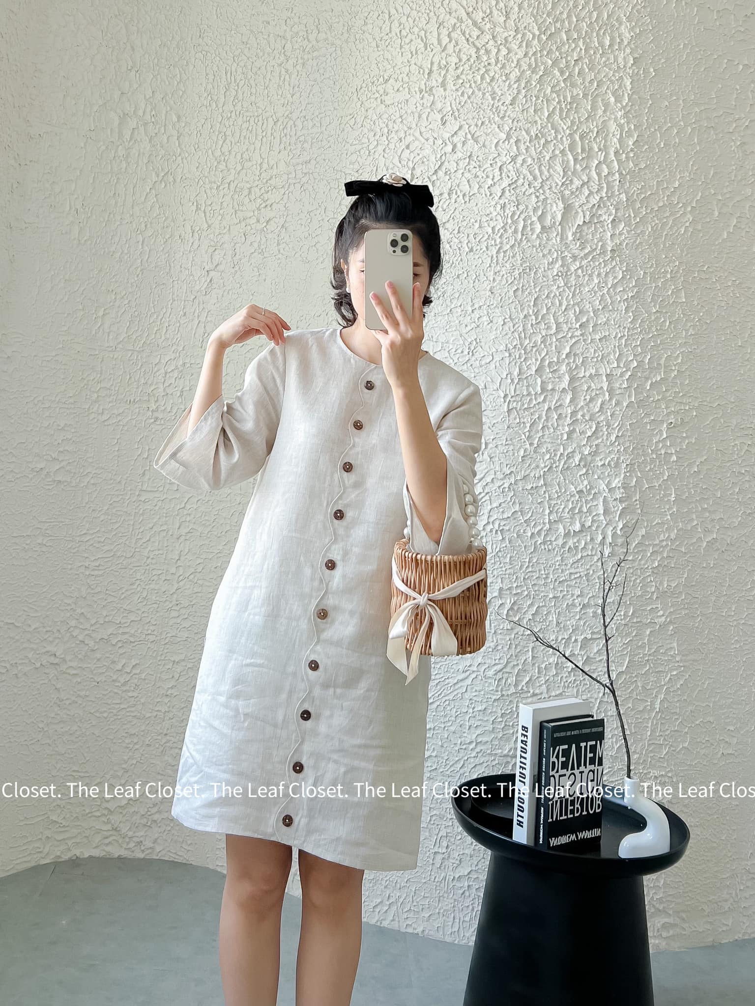 Đầm linen suôn ngắn có tay cao cấp The Leaf Closet