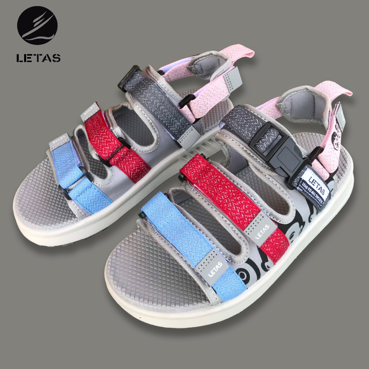 Sandal unisex phản quang hot trend letas d714 - xanh đỏ tro