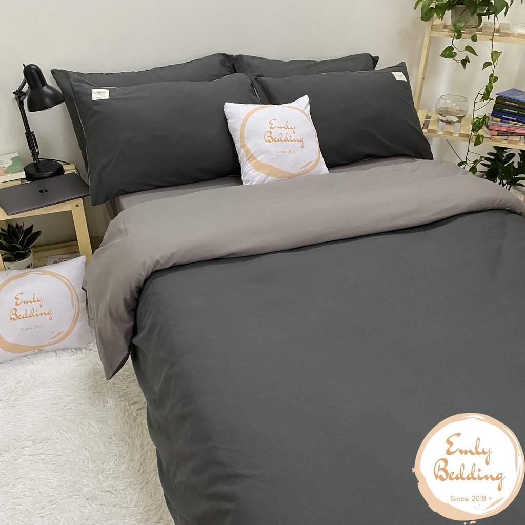 Bộ Chăn Ga Gối Cotton Tici Emly Bedding Màu Xám Phối (Ảnh Thật) - Emly Bedding