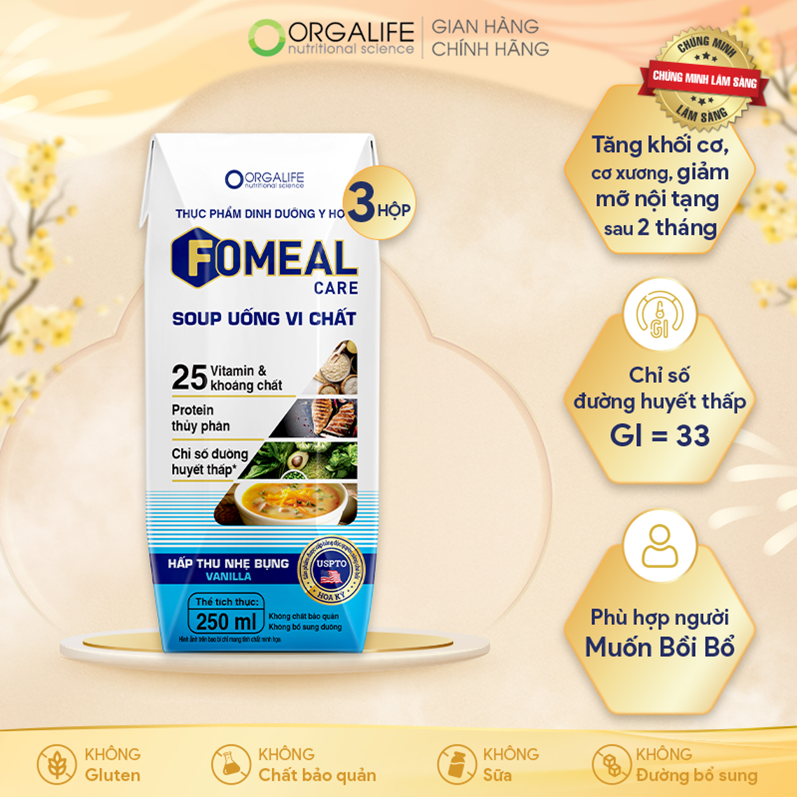 Lốc 3 hộp Soup uống FOMEAL CARE 250ml hộp - Thay thế bữa ăn dễ hấp thu ổn định đường huyết tăng sức đề kháng