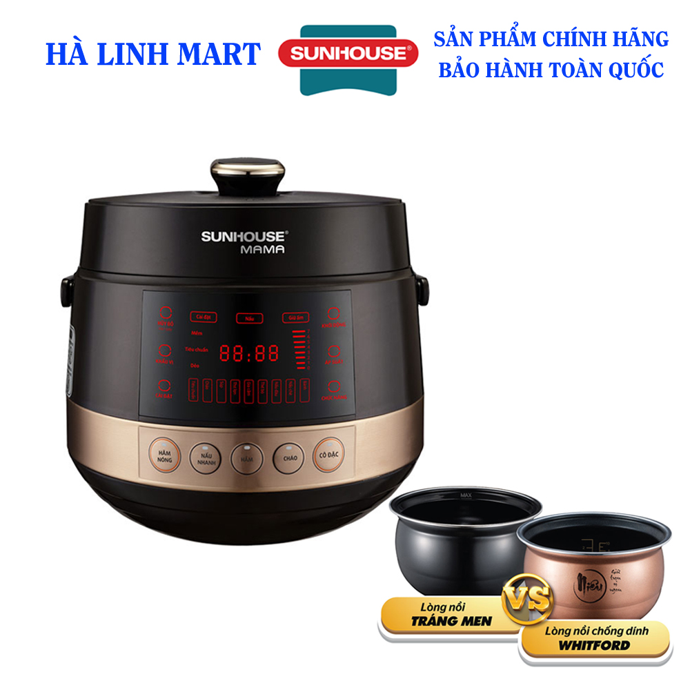 Nồi áp suất điện tử đa năng Sunhouse Mama SHD1586B - Nồi áp suất cảm ứng kèm 2 lòng nồi cao cấp, Bảo hành 24 tháng