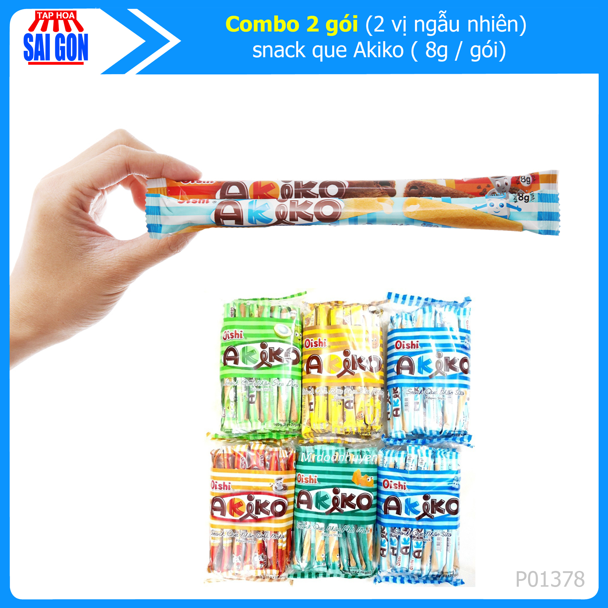 Combo 2 gói (2 vị ngẫu nhiên)  snack que Akiko ( 8g / gói)