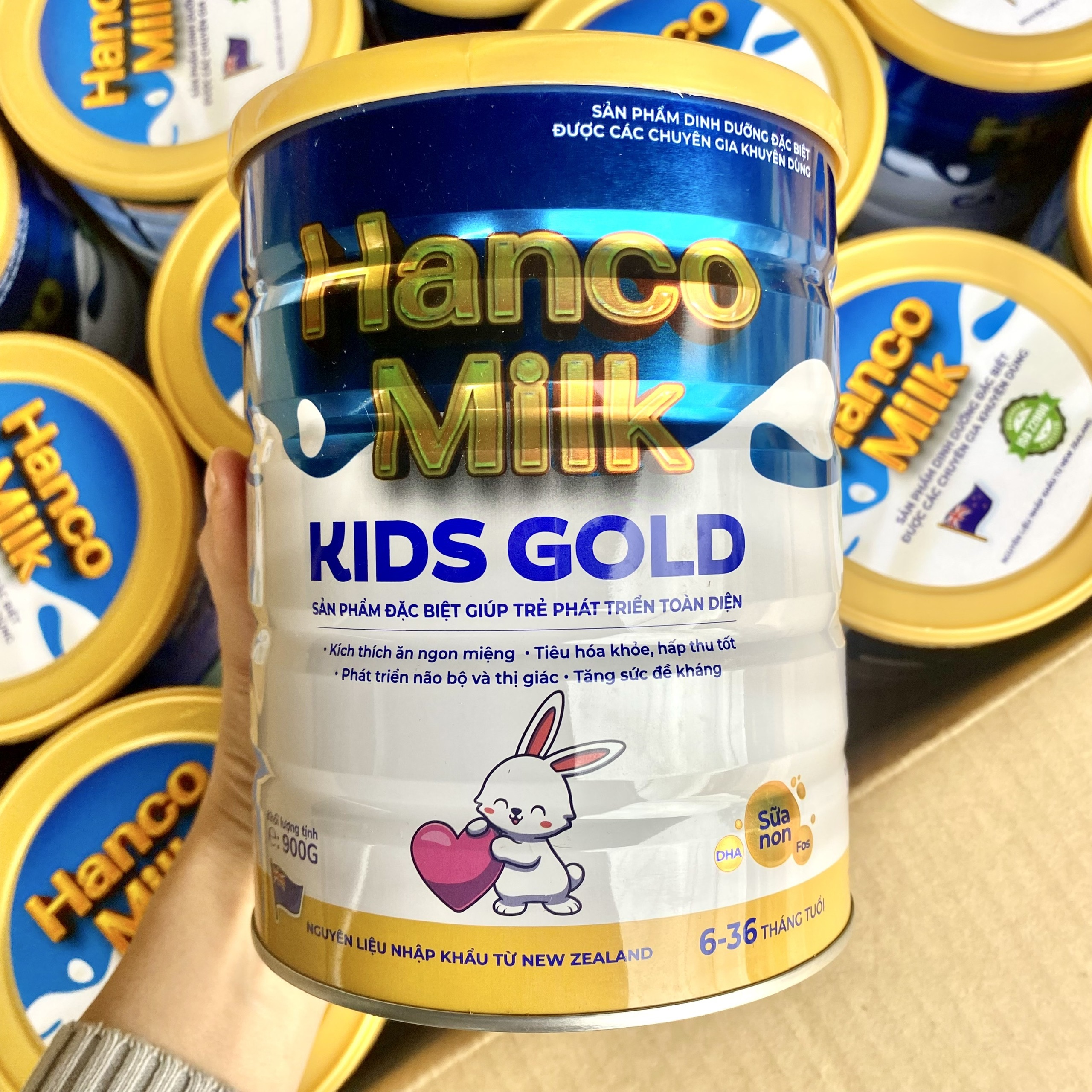 [6-36 tháng] Sữa Hanco Kids Gold 900g - Sữa giúp bé phát triển toàn diện - trí não - chiều cao - cân nặng