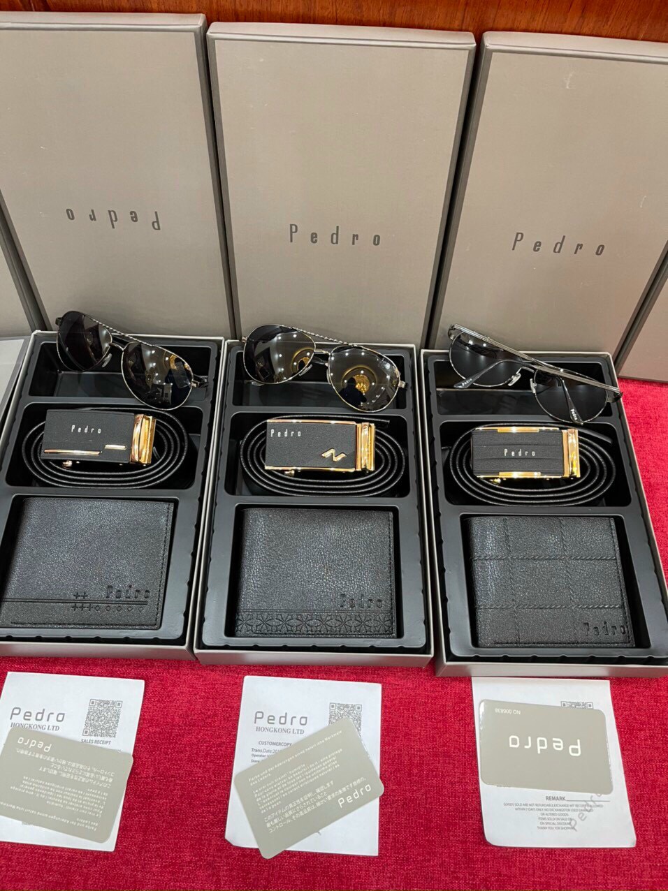 Set thắt lưng - dây nịt, ví da, Kính mắt Pedro da PU siêu bền - Full box, túi giấy, thẻ, bill - Quà tặng cho phái mạnh