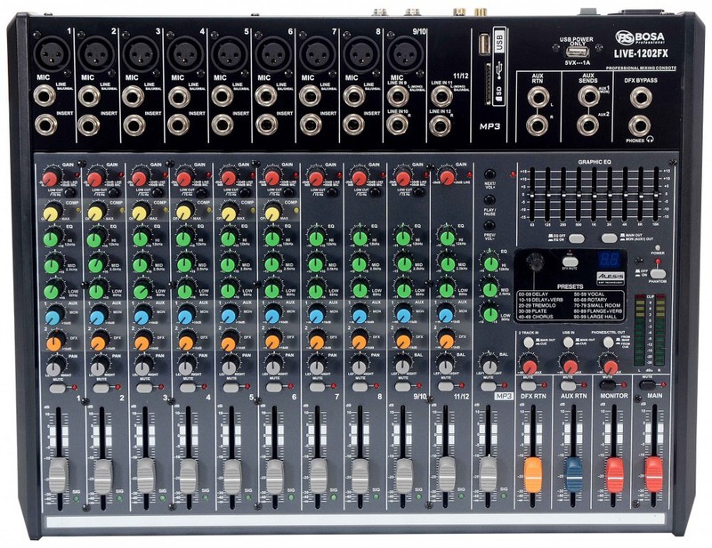 Bàn mixer sân khấu bosa 1202fx-tích hợp bộ effect của alesis với 100 hiệu ứng