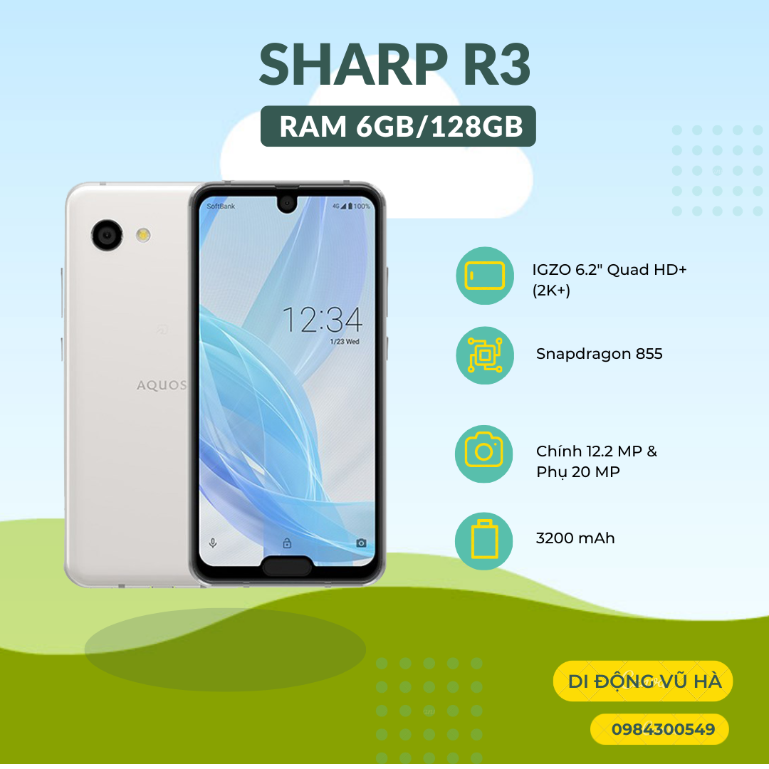 Điện thoại sharp r3 ram 6/128 snap 855 đẹp keng