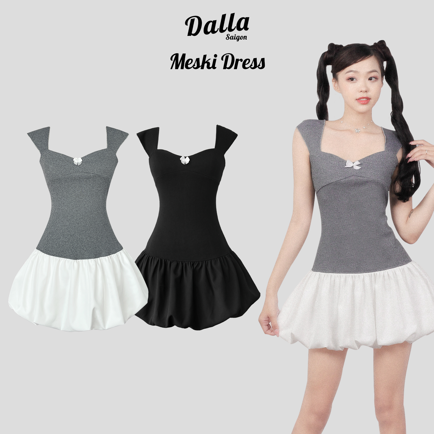 DALLA Đầm thun dây đuôi phồng