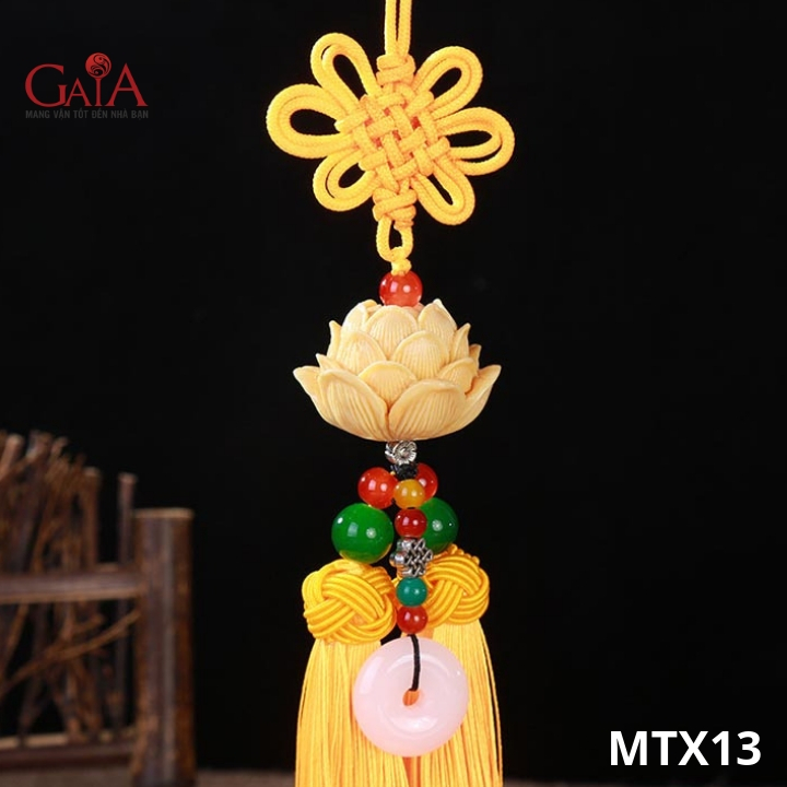 Khánh treo xe hình bông sen gắn đồng điếu may mắn