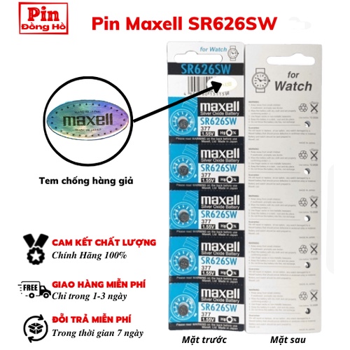 Pin 626 maxell sr626sw vĩ xanh - 1 vỉ 5 viên - pin sr626 - pin sr dùng cho remote, cmos, đồ chơi, thiết bị điện tử, đồng hồ, bảng mạch điện tử, ....