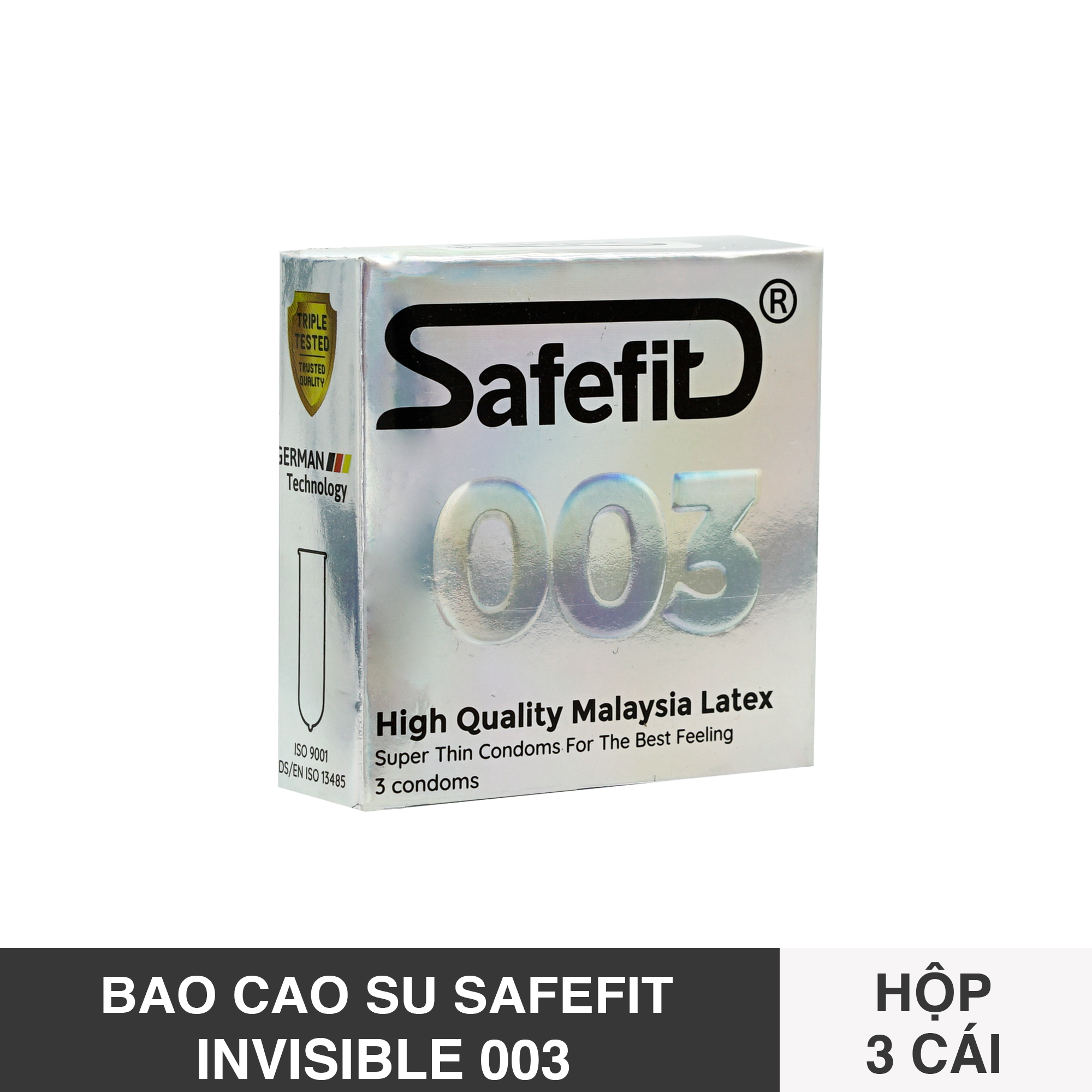 Hộp 3 cái bao cao su safefit siêu mỏng 0.03mm - size nhỏ 49mm ôm sát