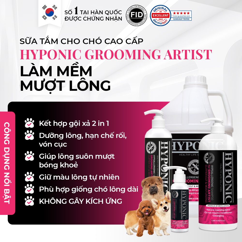  Sữa tắm cho chó cao cấp HYPONIC Grooming Artist làm mềm mượt lông  dành cho tiệm spa thú cưng  