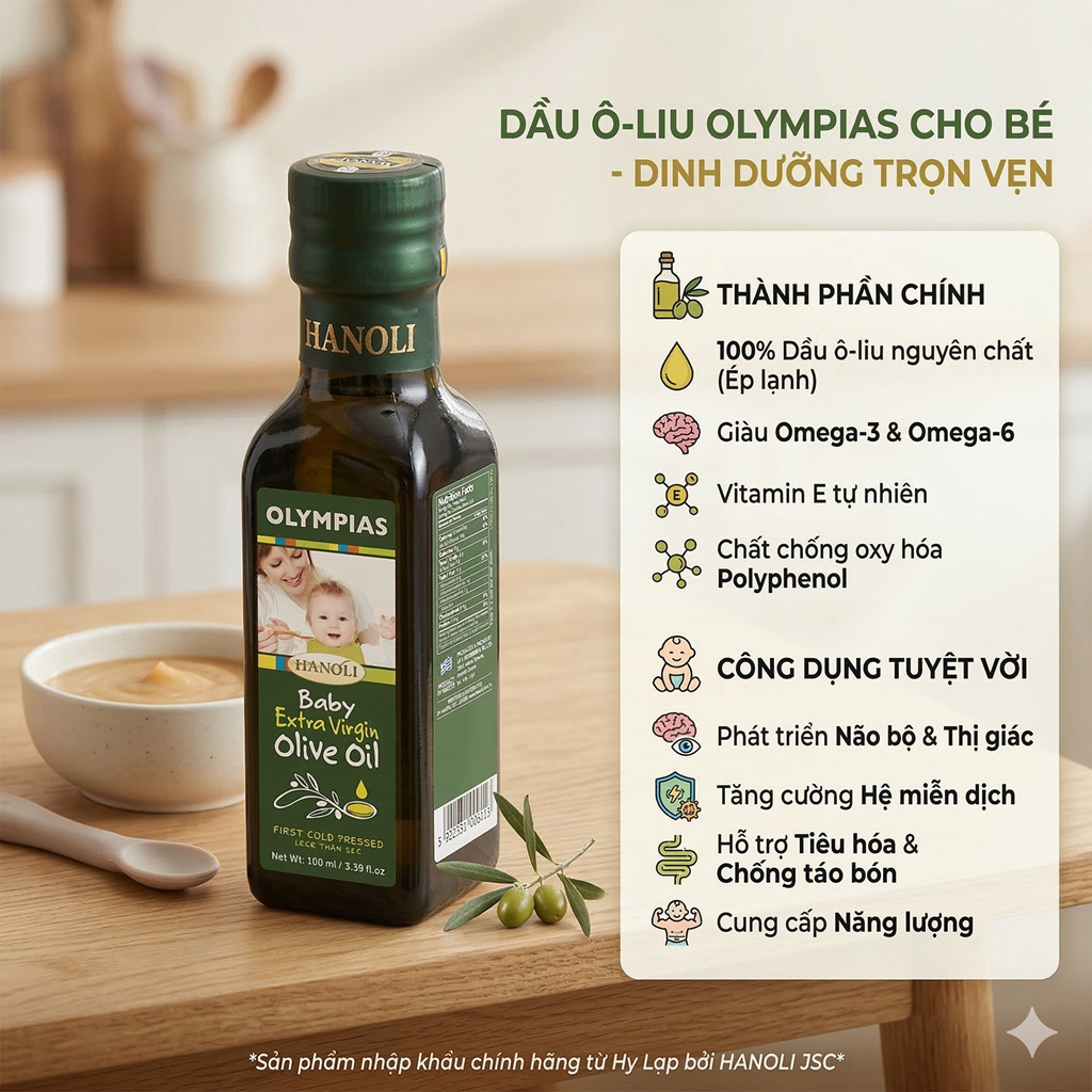 Dầu oliu siêu nguyên chất Olympias dành cho bé - 100ml/chai