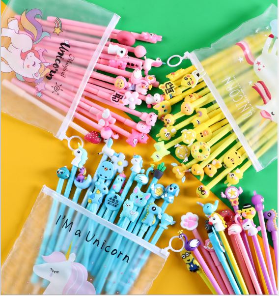 Set 20 chiếc bút mực đen đầu hình thú nhiều màu dễ thương tặng kèm túi zip