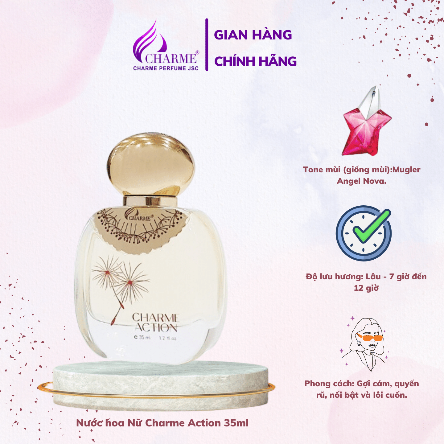 Nước hoa nữ Charme Action 35ml quyến rũ, phong cách ,tự tin, trẻ trung