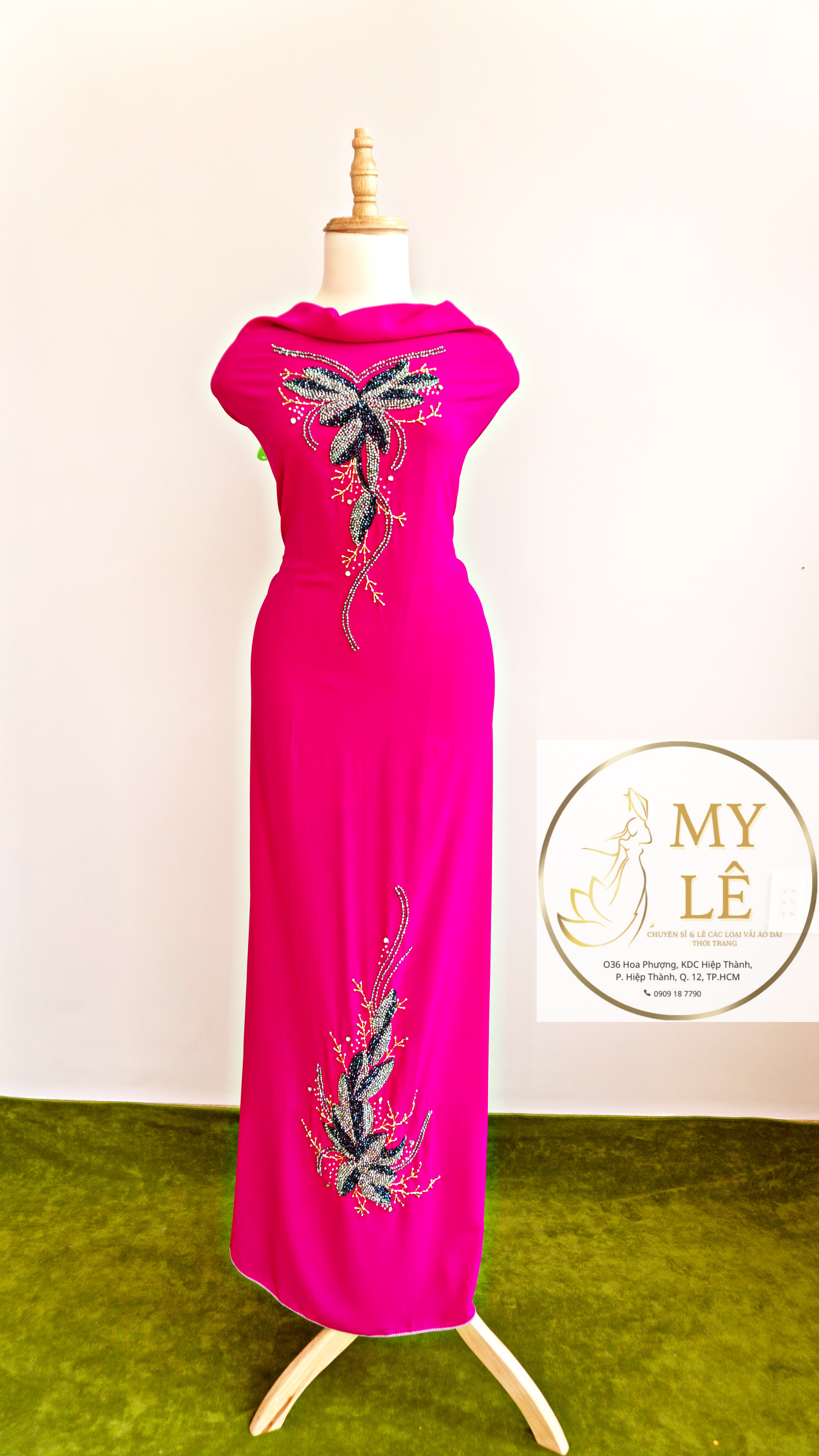 |BST Tinker Bell|Vải áo dài đẹp đính pha lê- Chất liệu : Tằm Ý/Lụa Ngọc Bích