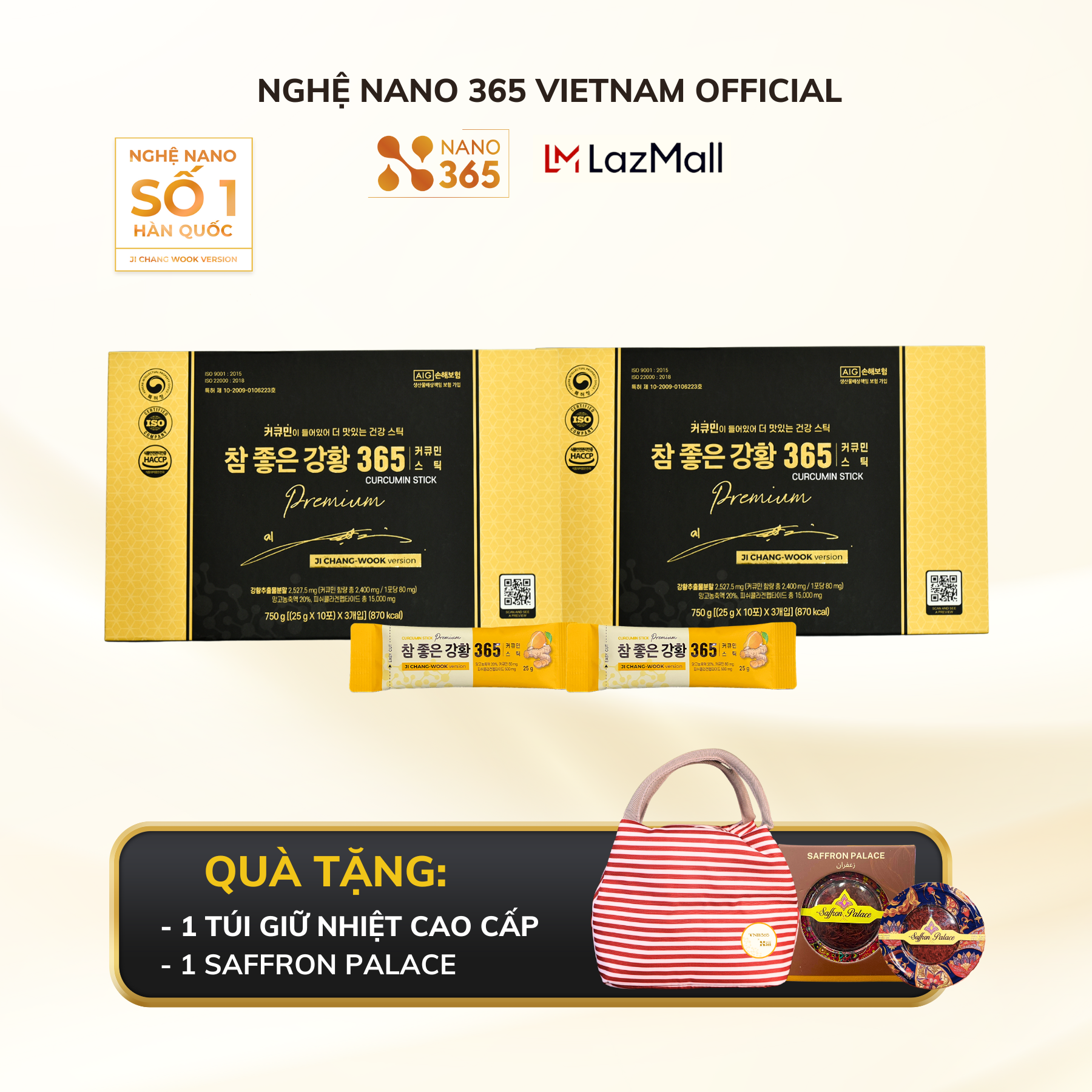 Combo 2 Hộp Thạch Nghệ Nano Curcumin 365 Collagen Premium Hộp lớn 30 thanh