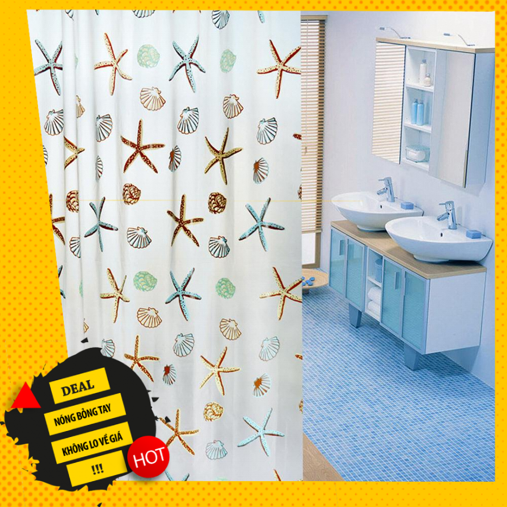 Rèm cửa nhà tắm chống nước ( hình sao biển), Rèm cửa nhà tắm Loại tốt 1.8m - Màn treo phòng tắm chống thấm hình sao biểncao cấp Loại dày Giá rẻ TOP sản phẩm HOT 2019 Sale 50% FULL Đơn