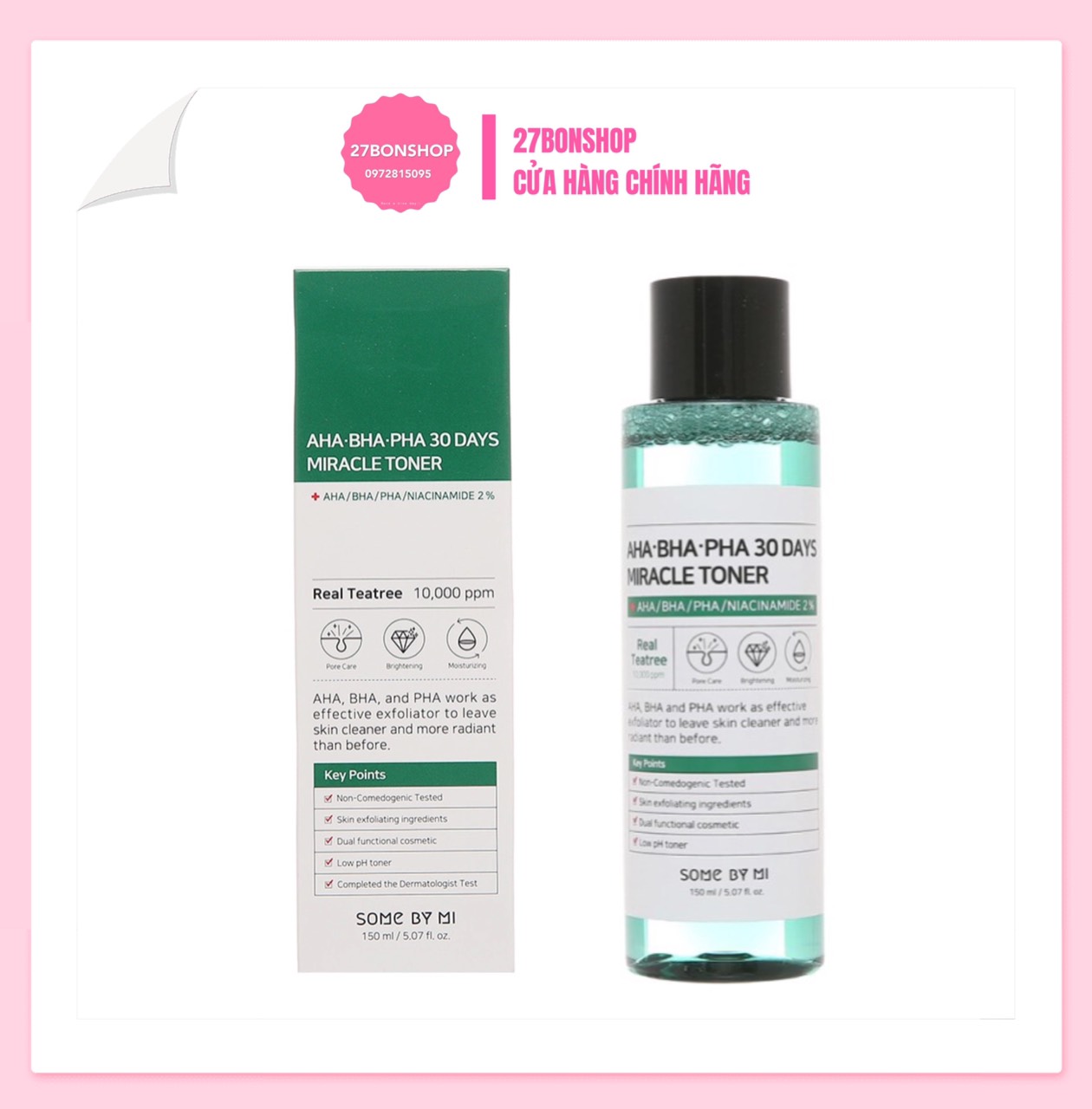 Nước Hoa Hồng Giảm Mụn Some By Mi AHA BHA PHA 30 Days Miracle Toner 150ml
