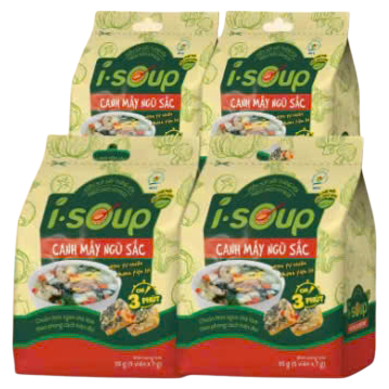 combo 4 Túi Canh Mây Ngũ sắc ISOUP- viên canh sấy thăng hoa, 3 phút có canh ngon chuẩn vị